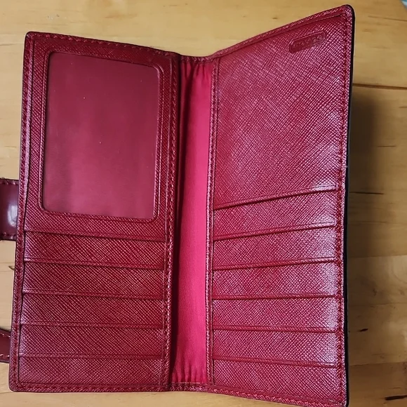 Coach Brown and Burgundy Canvas Wallet - Picture 3 of 8